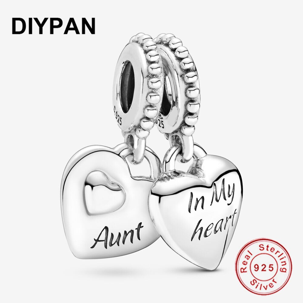 925 Sterling silber tante & nichte herzanhänger, passend für Original-armbandperlen, 925 schmuckstücke