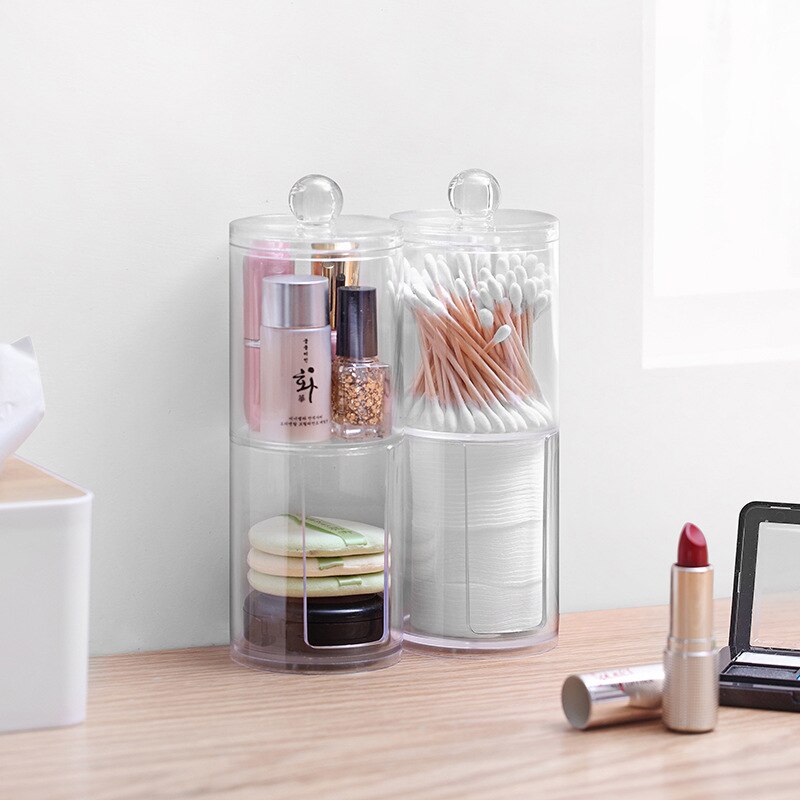 Xunzhe makeup arrangørbokse dobbeltlag klar akryl opbevaringsboksholder rundt beholder bomuldsknopper makeup arrangør