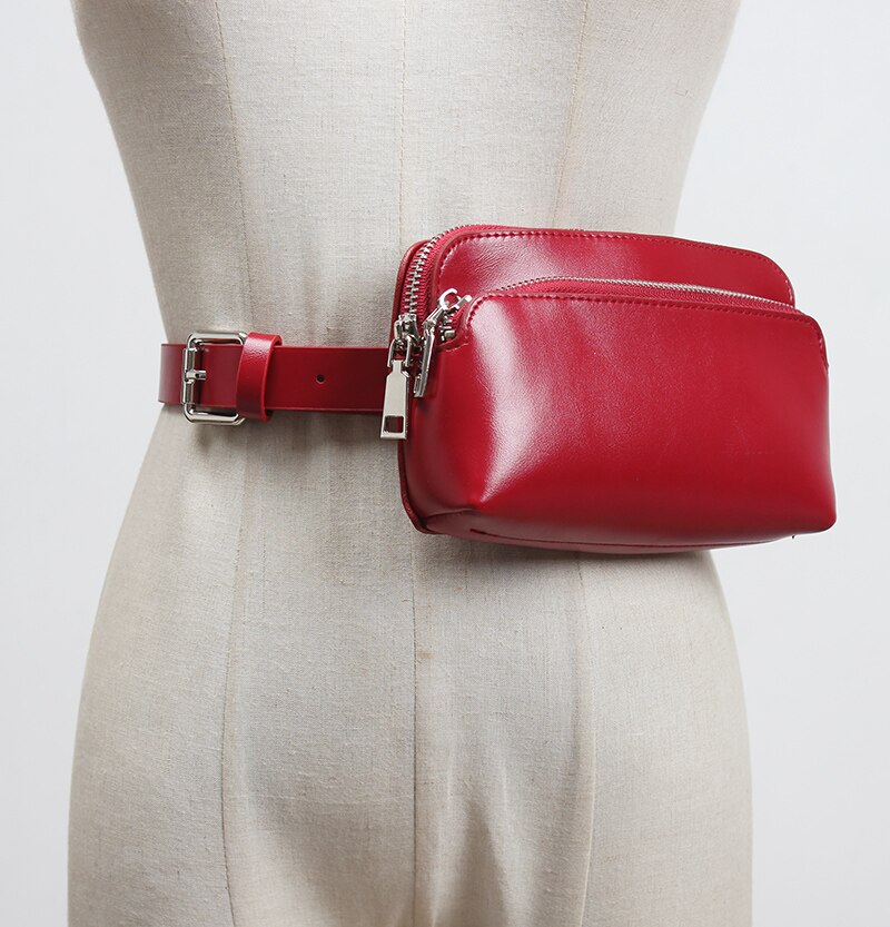 Zachte Pu Rood Camel Zwart Taille Packs Borst Tas Vrouwen Multi-Functionele Rits Dubbele Lagen Telefoon Portemonnee Portemonnee Keten messenger Bag