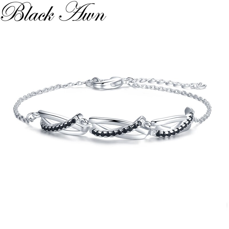 [Zwart Awn] 925 Sterling Silver Charm Armband Vrouwen Bruiloft Sieraden S006