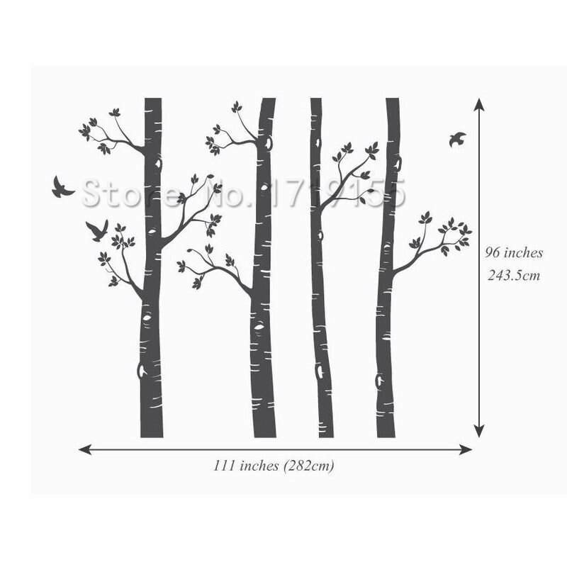Nursery Wall Stickers Birch Trees Wall Decals Large Tree Wall Mural Set Of 4 Trees Birds Nursery Baby Room Wall Decoration ZW489