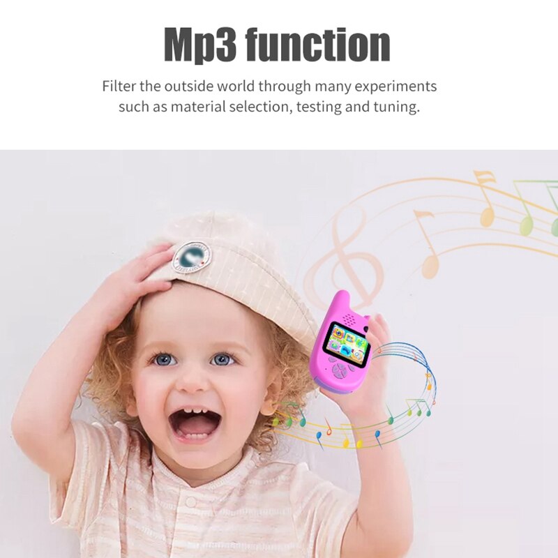 ABHU-2 en 1 enfants caméra talkie-walkie 8MP double objectifs 2.0 pouces écran IPS avec lecture MP3, jeu et enregistrement