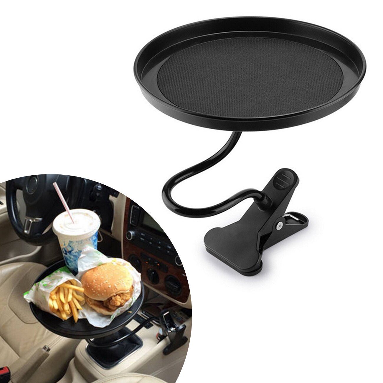 Car Food Tray Desk 360 Degree Adjustable Snack Tray NonSlip Travel Little Tray for Drink Beverage Auto Bracke Parts Accessories