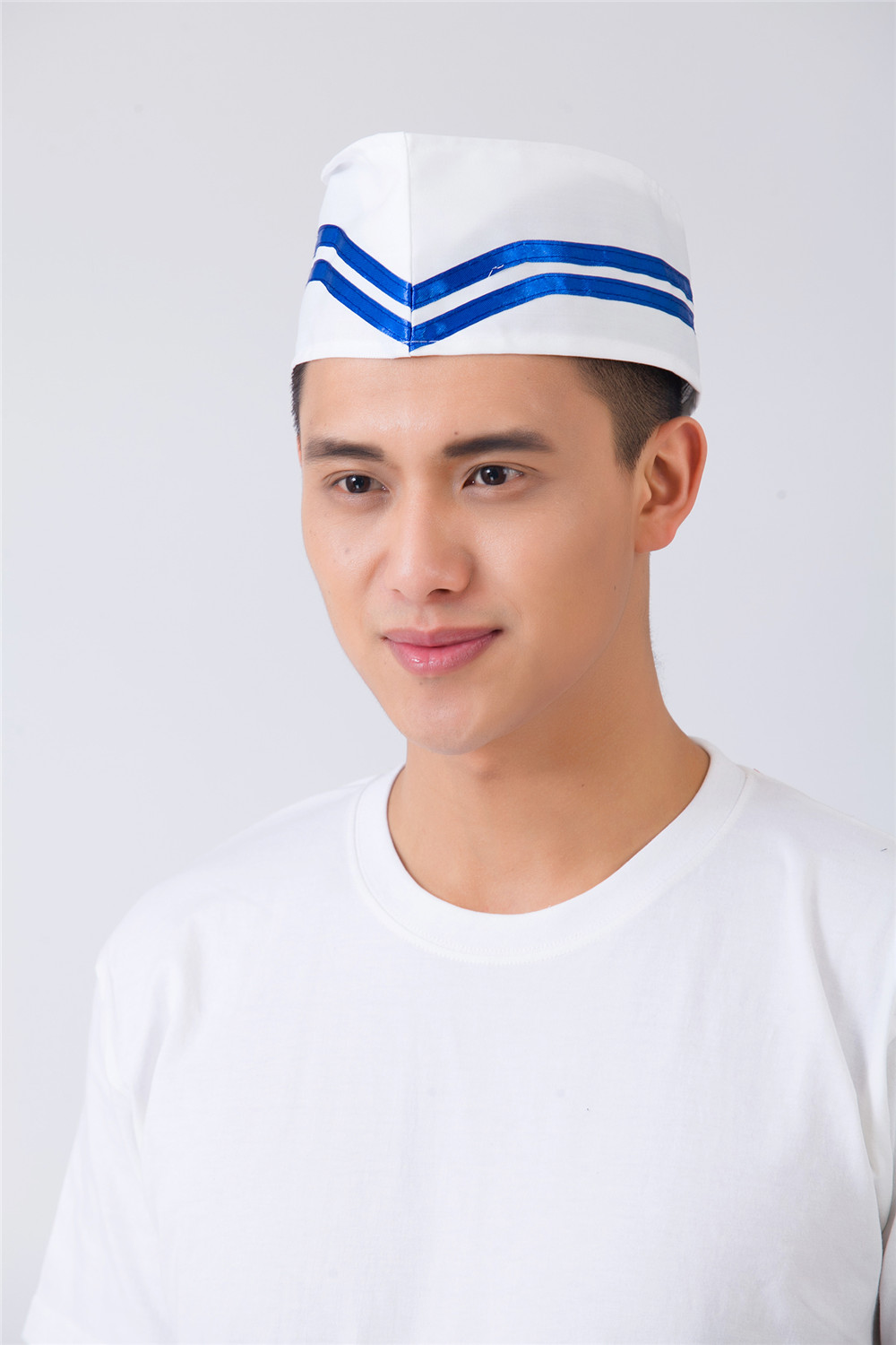 10Pcs/Lot Unisex Navy Style Hat Restaurant Hotel Kitchen Catering Sushi Chef Hats Breathable Flat Hats Master Cook Workwear Caps: Blue