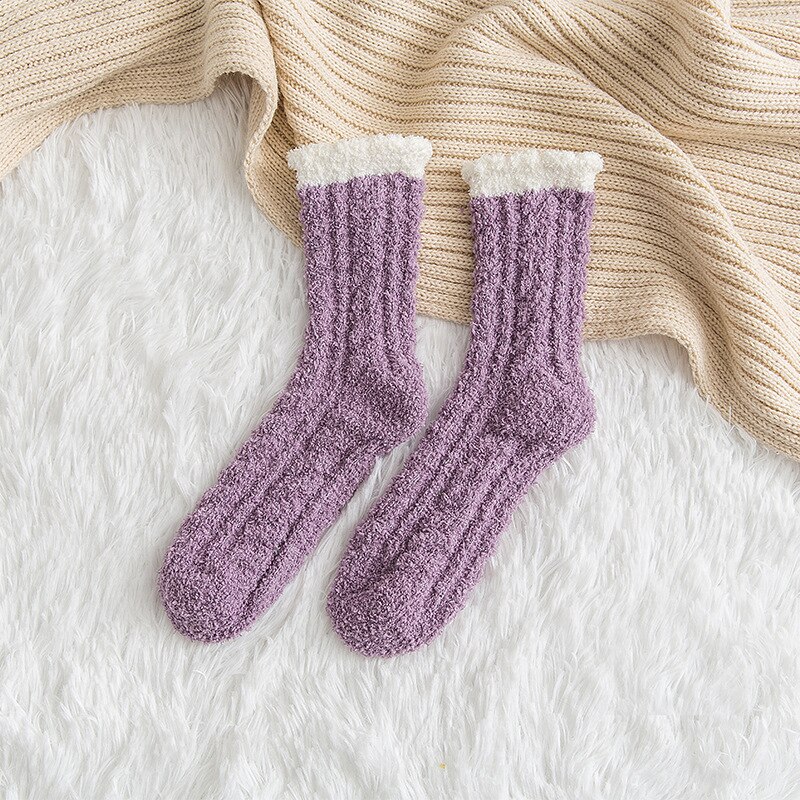 1 Pair of Coral Plush Socks Women's Plush and Thickened Sleeping Terry Socks Autumn and Winter Floor Thickened Warm Socks: 03