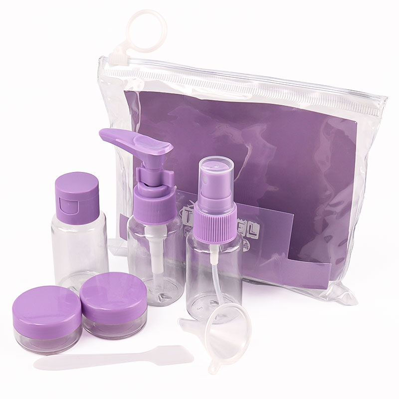 7 stuks mini reis make-up cosmetische gezichtscrème potjes, transparante plastic lege make-up verpakking flesjes, reisaccessoires: Paars