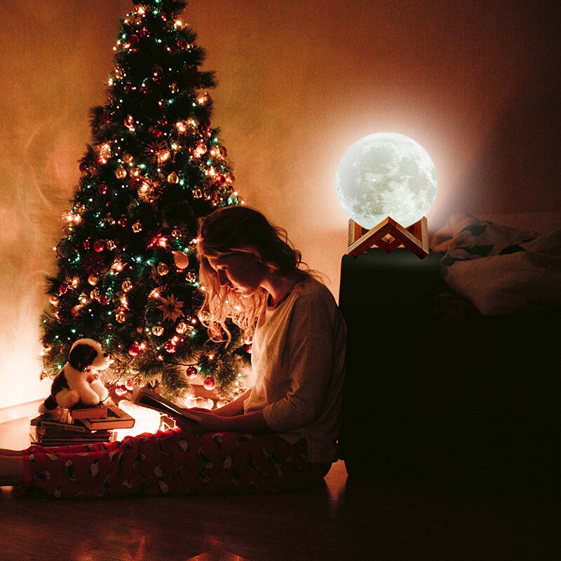 lámpara de luna de forma redonda impresión 3D lámpara de luz Led de Luna recargable por USB, para decoración del hogar y para enamorados, padres, amigo