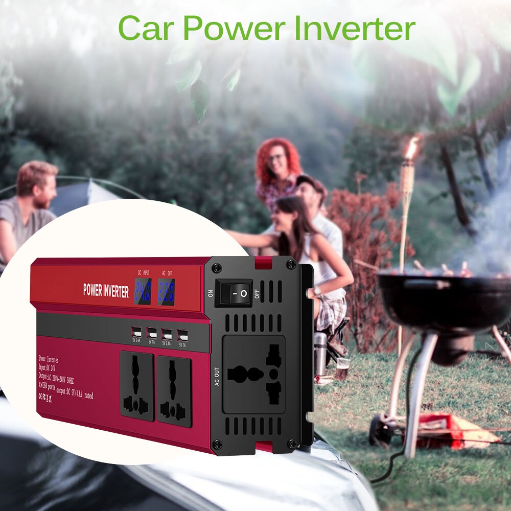 Onever 5000W Solar Car Power Inverter DC12/24V To AC110/220V Modified Sine Wave Converter Digital Display 4 USB Interfaces