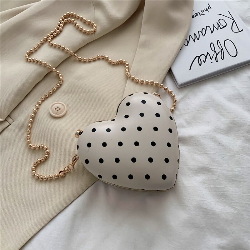 Søt dame hjerteformet mini crossbody veske sommer høy pu lær dameveske kjede skulder messenger bag: Hvit