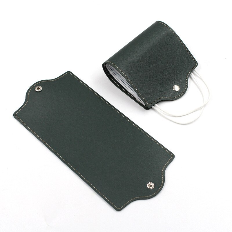 Mask Anti-pollution Temporary Storage Bag Portable Leather Storage Box Disposable Face Shield Save Container Masks Organizer: A Dark Green