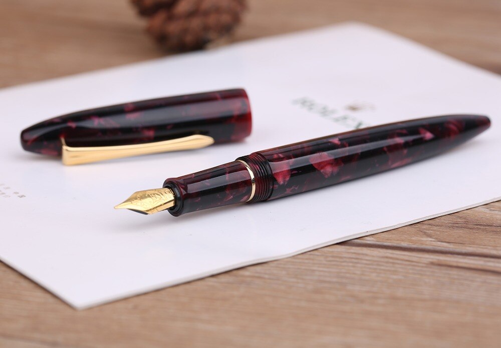 Moonman M100 Acrylic Resin Fountain Pen Schmidt Converter and Fine Nib 0.5mm Ink Pen Gold Trim Writing Pen