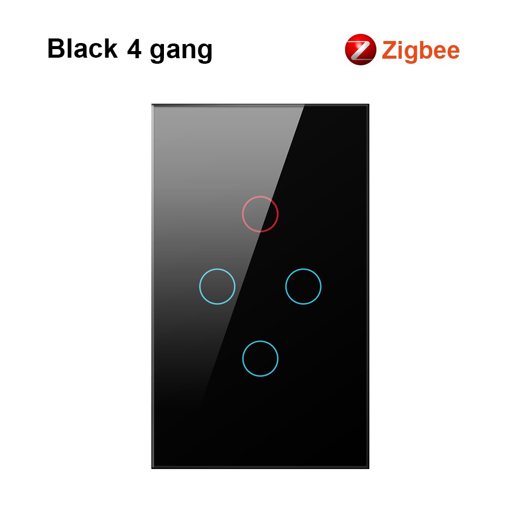 AVATTO-interruptor inteligente Tuya Zigbee con retroiluminación, encendido/apagado, cable de fuego neutro para casa inteligente, 1/2/3 entradas, funciona con Alexa y Google Home: Black 4 gang