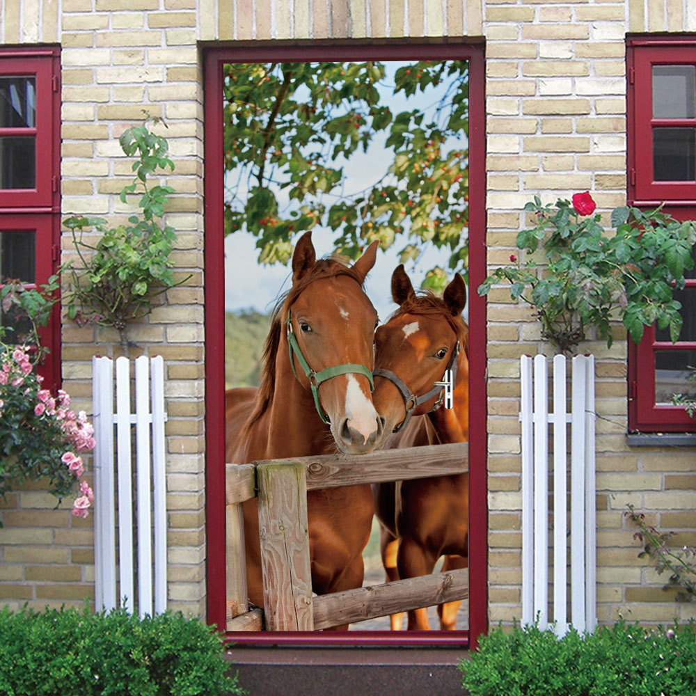 Blid hest selvklæbende 3d vægmalerier til stue soveværelse boligindretning plakat pvc selvklæbende vandtætte dørklistermærker