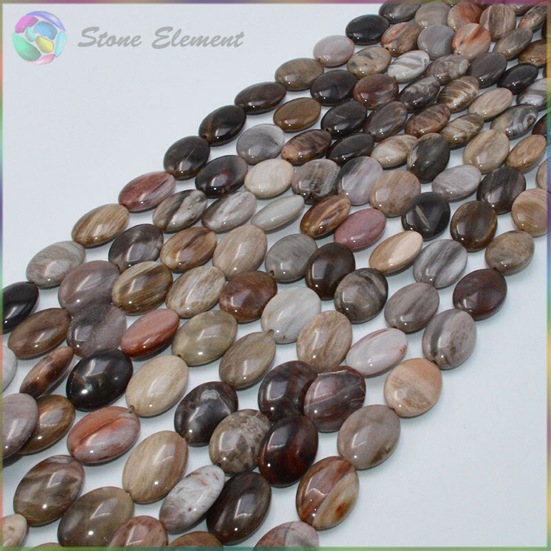 Africano Natural de piedra madera petrificada inflado Oval perlas 13x18mm