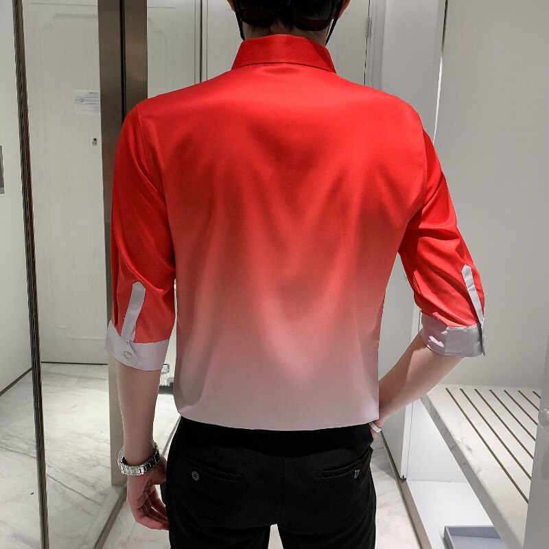 Camisa de Color degradado para hombre, ropa informal ajustada, esmoquin para baile de graduación, Media manga, 4xl-M
