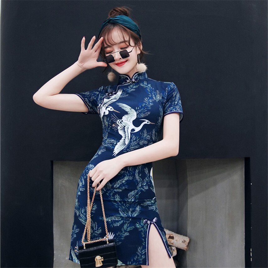 Cheongsam chinese traditionele jurk voor vrouwen \& #39 ;s jurk sexy hanfu opstaande kraag kraan slank vintage oosterse outfit qipao