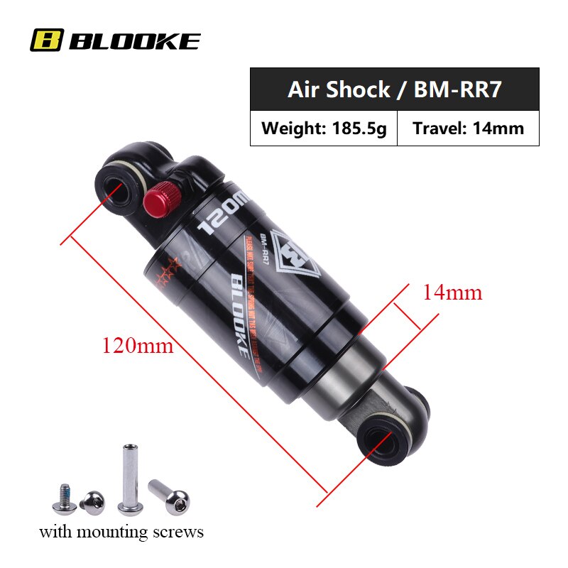 BLOOKE-amortiguador trasero de aire único para bicicleta eléctrica, suspensión de choque para Scooter de montaña, 125, 150, 165, 190 MM: 120MM