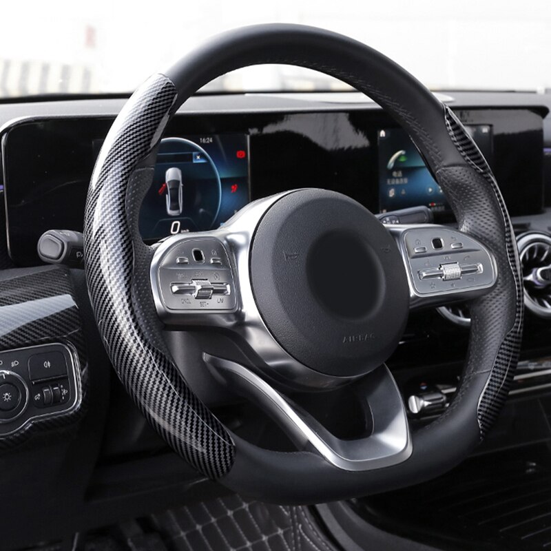 Car Steering Wheel Cover 38cm 15inch Carbon Black Fiber Silicone Steering Wheel For Tesla Model 3 Model Y X S Booster Anti-skid