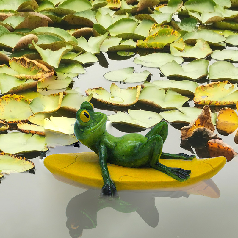 Statue de radeau flottant en résine de bambou, Statue de grenouille, Sculpture de canard, décoration d&#39;étang de jardin, maison, ornement de bureau