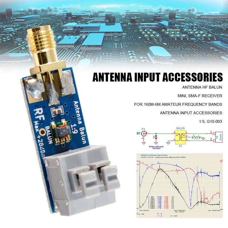 Mini 1:9 antenne hf balun  g10-003 sma-f modtager til 160m-6m amatør frekvensbånd lhb 99