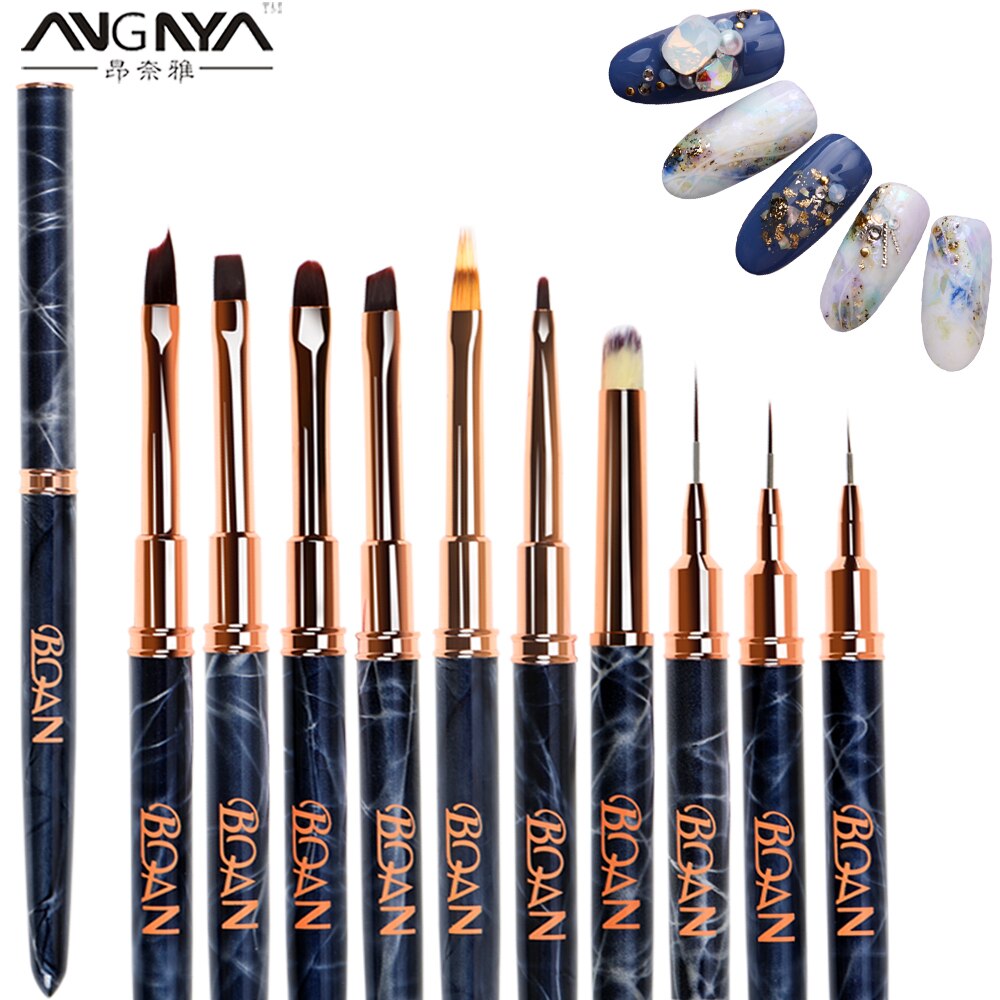 ANGNYA-pincel de mármol negro para uñas, cepillo de Gel UV para manicura, pluma de extensión de Gel acrílico, cepillo de dibujo y esmalte de uñas, 1 ud.