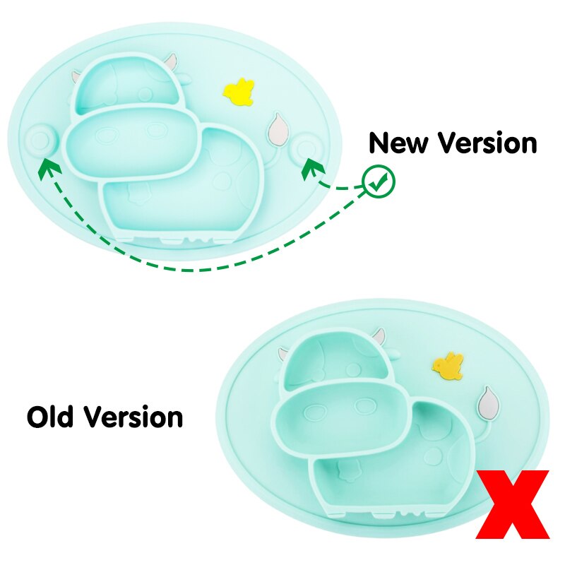 Qshare 4 stk ko baby spiseplade børn mad foderskål anti-fald retter spædbarn silikone suge bordservice