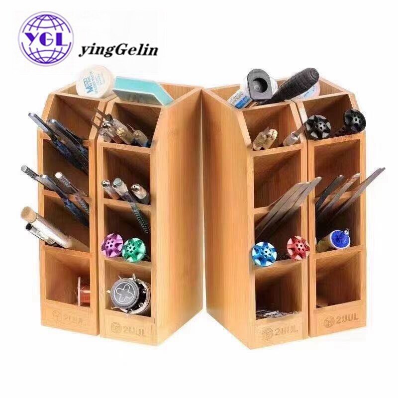 2UUL Mobile Phone Repair Wooden Bamboo storage box for Reception Screwdriver Tweezers Tool Parts Box