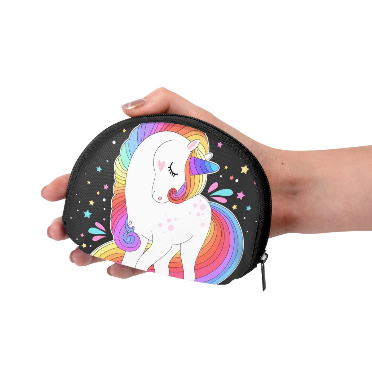 Kvinnor plånböcker dragkedja liten plånbok kort kreditkort myntväska kvinnlig vit enhörning med regnbåghår och stjärnor