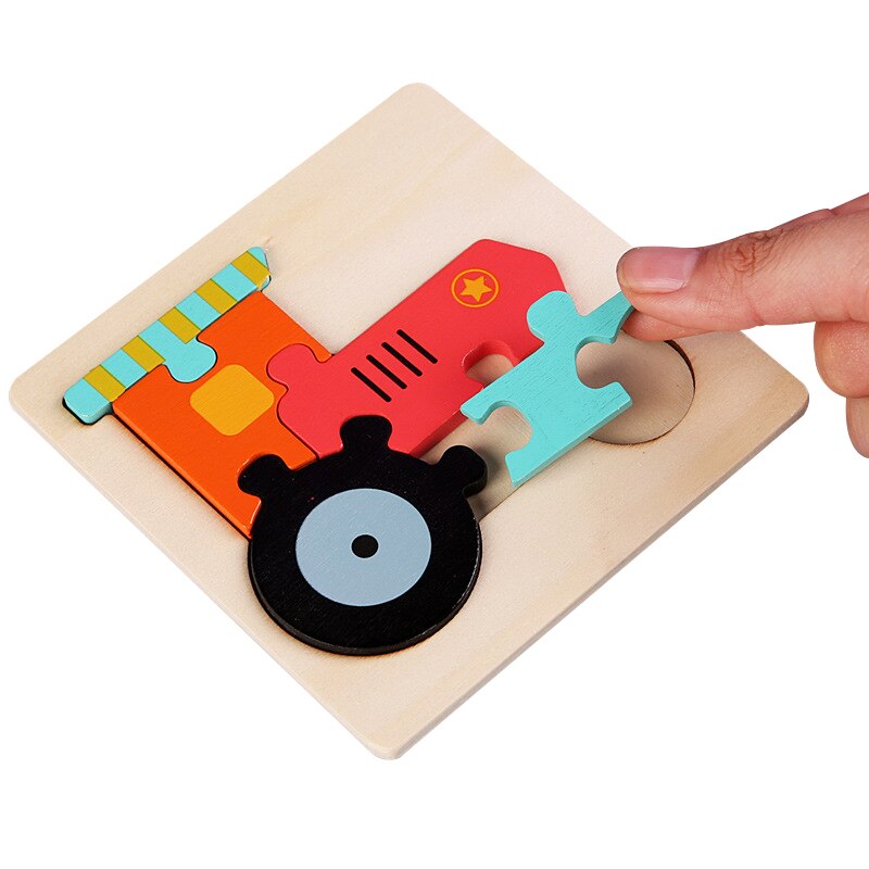 Kids Montessori Houten Speelgoed Cartoon Dier Verkeer 3D Puzzel Blokken Kid Leren Speelgoed Baby Kleurrijke Houten Onderwijs Speelgoed