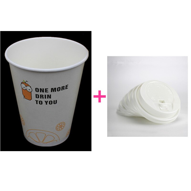 50pcs wit dikke koude en warme drank kartonnen beker 300ml 400ml 500ml carton wegwerp koffie melk thee cup wtih deksel: cup and lid / 14oz 400ml 50pcs