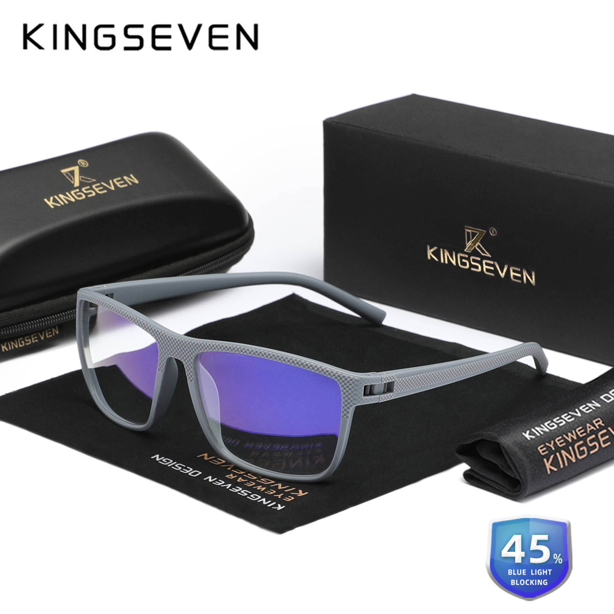 KINGSEVEN-Lunettes anti-rayons bleus pour hommes et femmes, verres transparents, lunettes décoratives bloquant la lumière bleue pour ordinateur, , 99%: Kaki