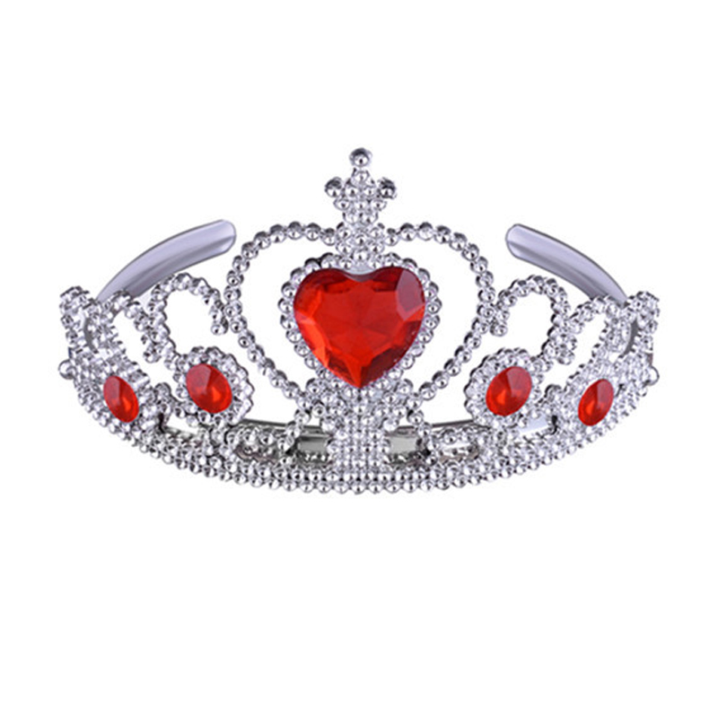 Preciosa diadema de plástico rosa para niñas, diadema con corona de princesa con diamantes de imitación, Tiara de cumpleaños con corazón para accesorios para el cabello: PLATEADO