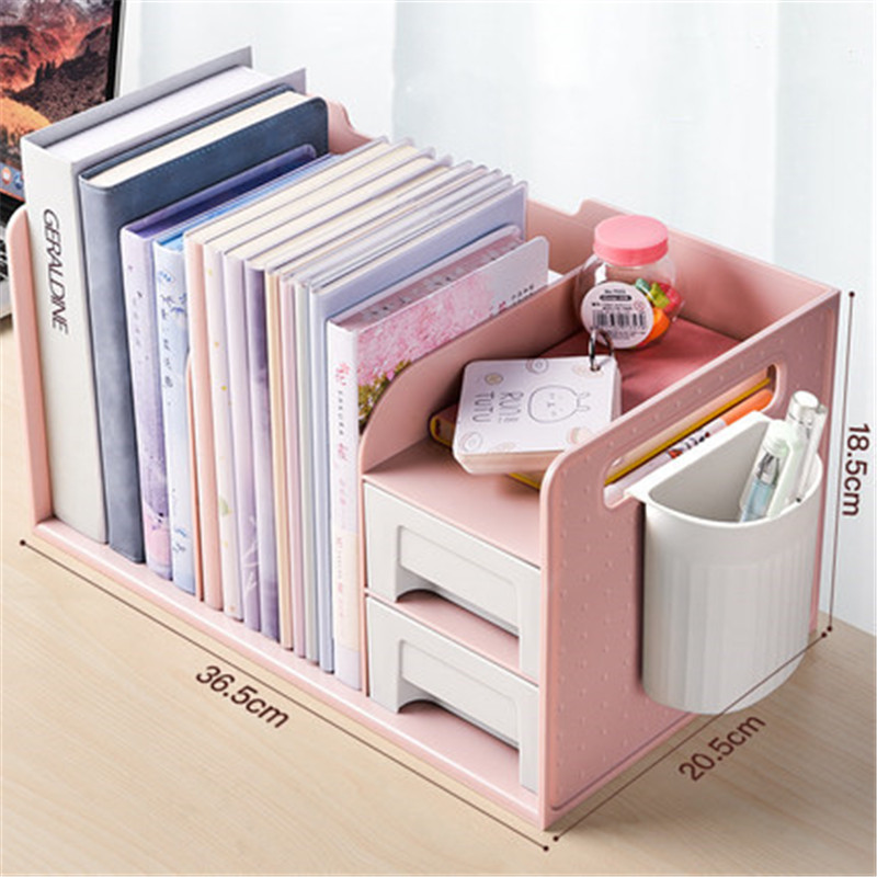 Porta-livros de plástico pp, termina com duas gavetas, suporte para livros, organizador e suporte para estudantes, mesa de escritório
