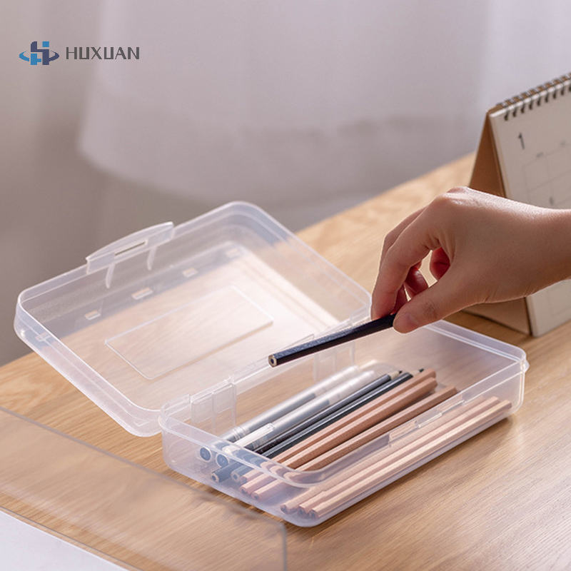 1pcs Transparent Pencil Box Hard Plastic Pencil Case Crayon Pen Box Sketch Pencil Case Stacking Office Supplies Organizer Box