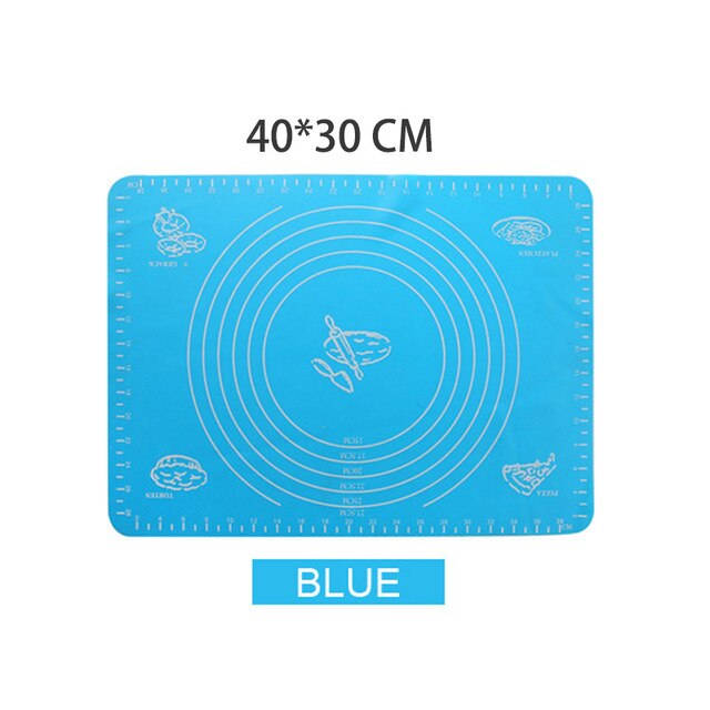 Tapis de cuisson multicolore en Silicone, 70/50/40cm, plaque de pâte à Pizza, à rouler souple, pour couper la pâte à gâteau Fondant, ustensiles de cuisson: Blue 40X30cm