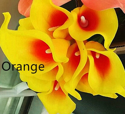 Oasis Teal Wedding Flowers Teal Blue Calla Lilies 10 stem Real Touch Calla Lily Bouquet Wedding Centerpieces artificial flowers: ORANGE