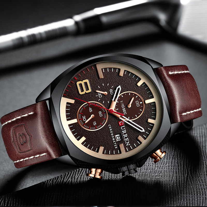 Curren Mannen Kijken Topmerk Luxe Chronograaf Horloges Lederen Waterdichte Sport Kalender Horloge Relogio Masculino