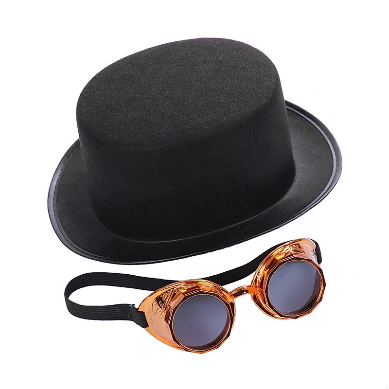 Carnival party steampunk round top Hat Festival Costumes cosplay Hat with retro glasses for Adult