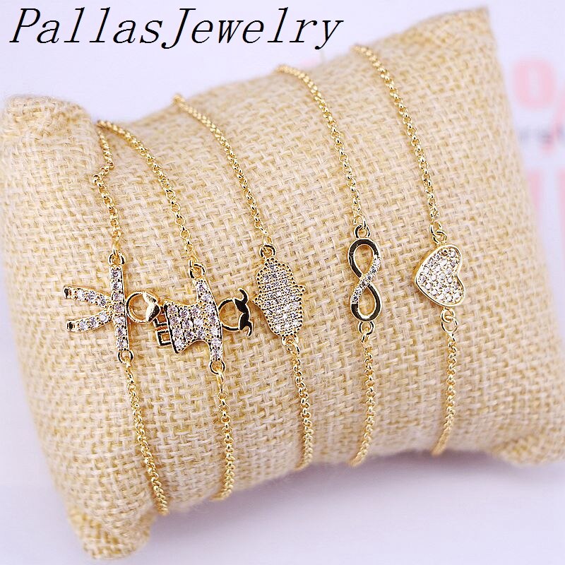10 pièces Micro pavé cubique zircon Bracelets pour femme mélange Style Bracelet à breloques or couleur bijoux