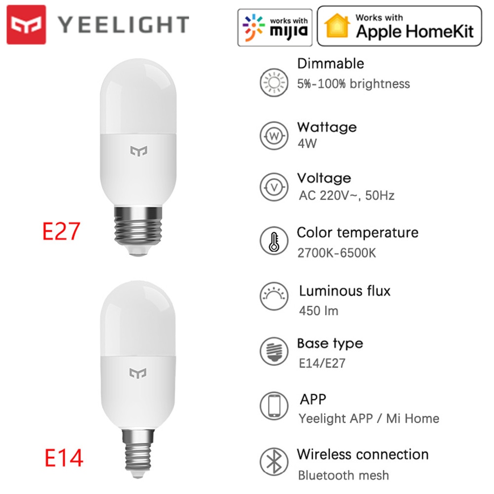 Più nuovo Yeelight Temperatura di Colore Intelligente HA CONDOTTO LA Lampadina M2 E14 E27 Bluetooth Maglia App di Controllo di Lavoro con Apple Homekit Norma Mijia APP