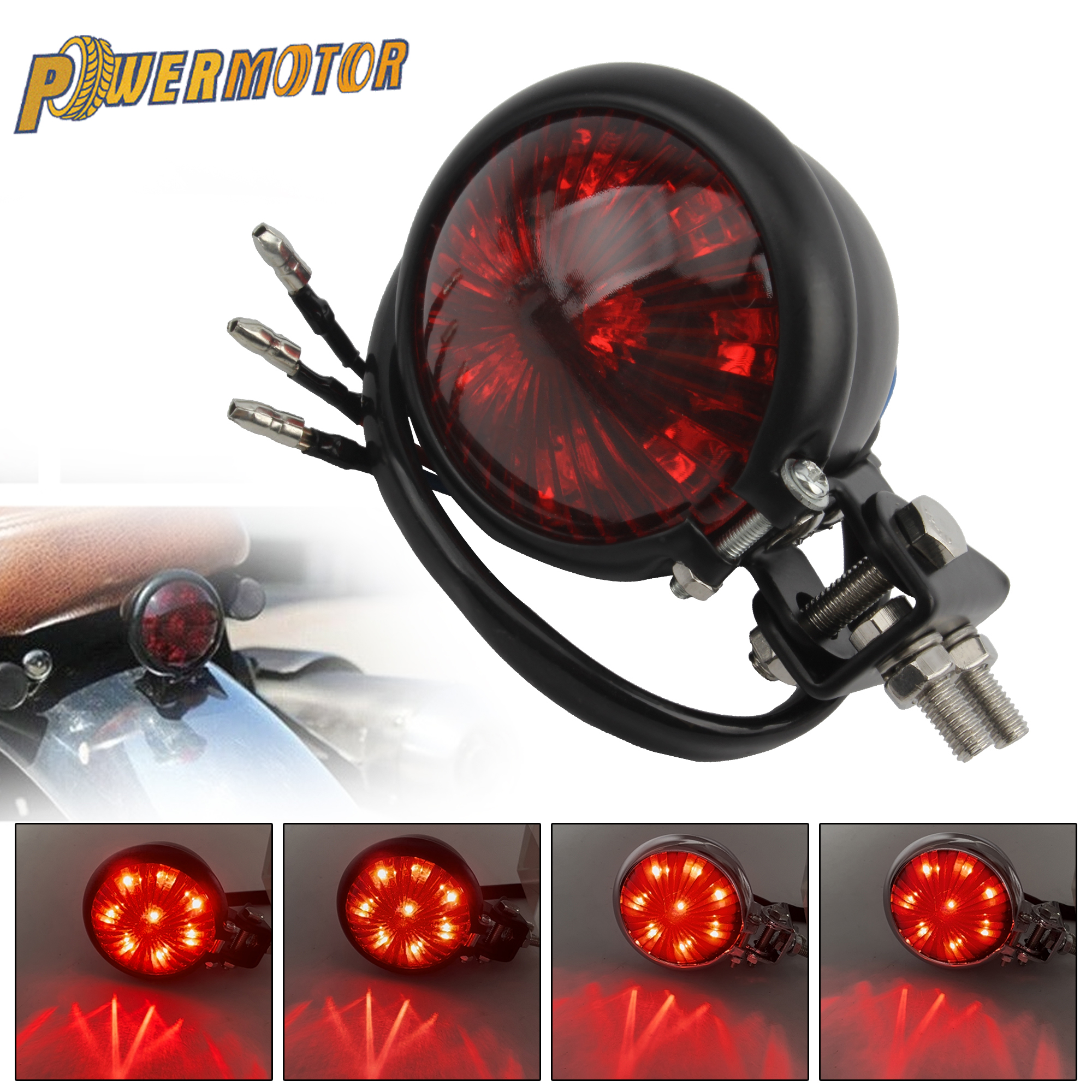 Motorbike LED Brake Tail Light Retro Round Taillight Rear Stop Lamp Modified Accessories Signal Light 12V
