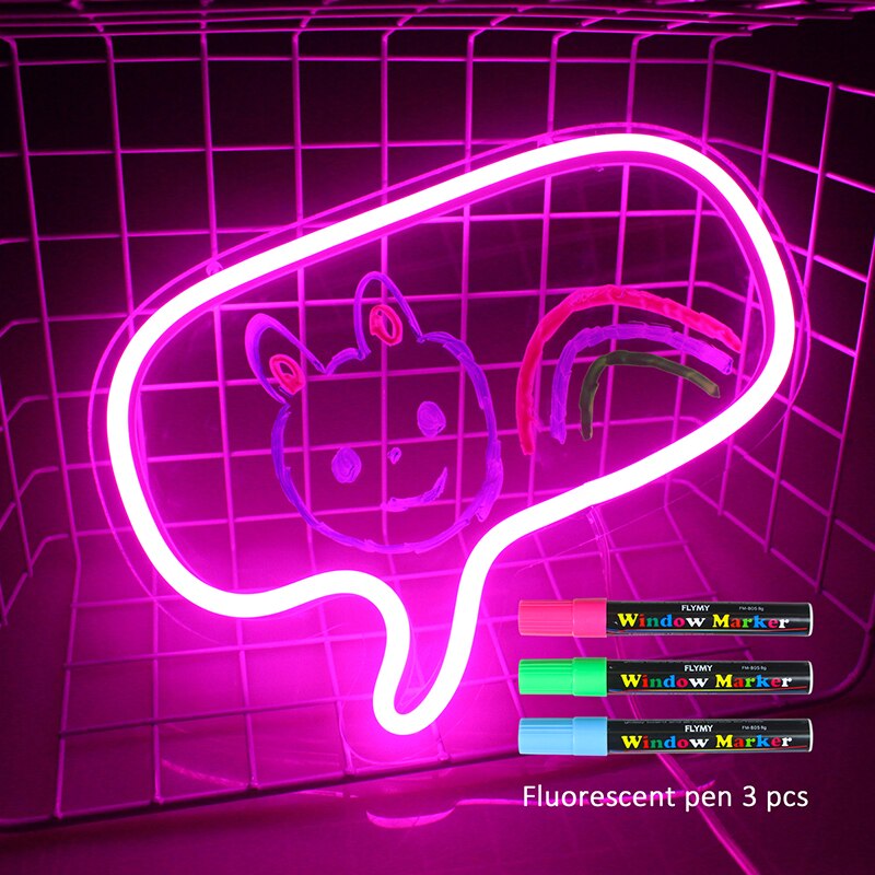 Wanxing Funny DIY Words LED Neon Sign Pink Dialog Box USB Battery Power Acrylic Neon Light For Bedroom Home Party Bar