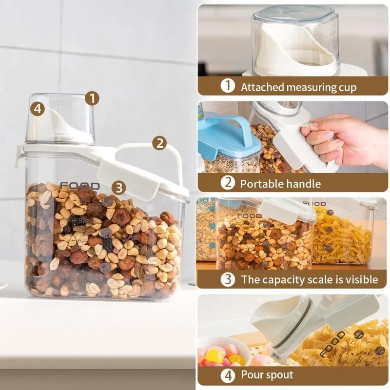 Grandes tasses doseuses à bec verseur pour céréales, stockage compact des aliments secs, transparent, laqué fl.oz, 1,5 l