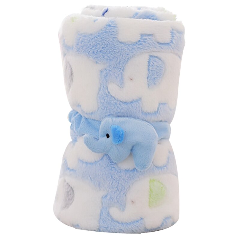 Leuke Olifant Cartoon Baby Deken Pasgeboren Olifant Airconditioning Quilt Coral Fluwelen Kussen Dekbed Dual-Use Baby Producten: blue