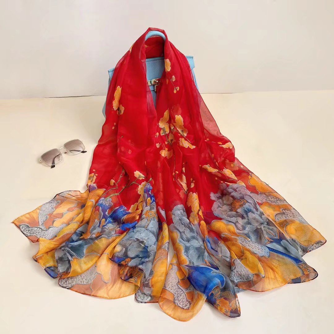 Lenço de seda estampado hijab feminino primavera deisgn macio praia estolas elegantes lenços de cabeça echarpe xale cetim grande envoltório echarpe bandana