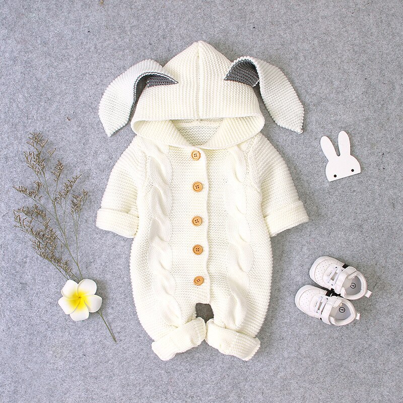 Babyklær vinter baby romper høst strikking hette nyfødt baby jenter klær til baby gutter jumpsuit klær 0 3 6 mont