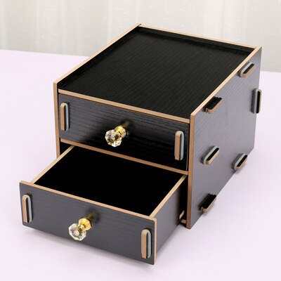 Wood Stationery Holders With Drawer Storage Box Desktop Stationery Office And School Supplies Multifuction Desk Organizer: Black color