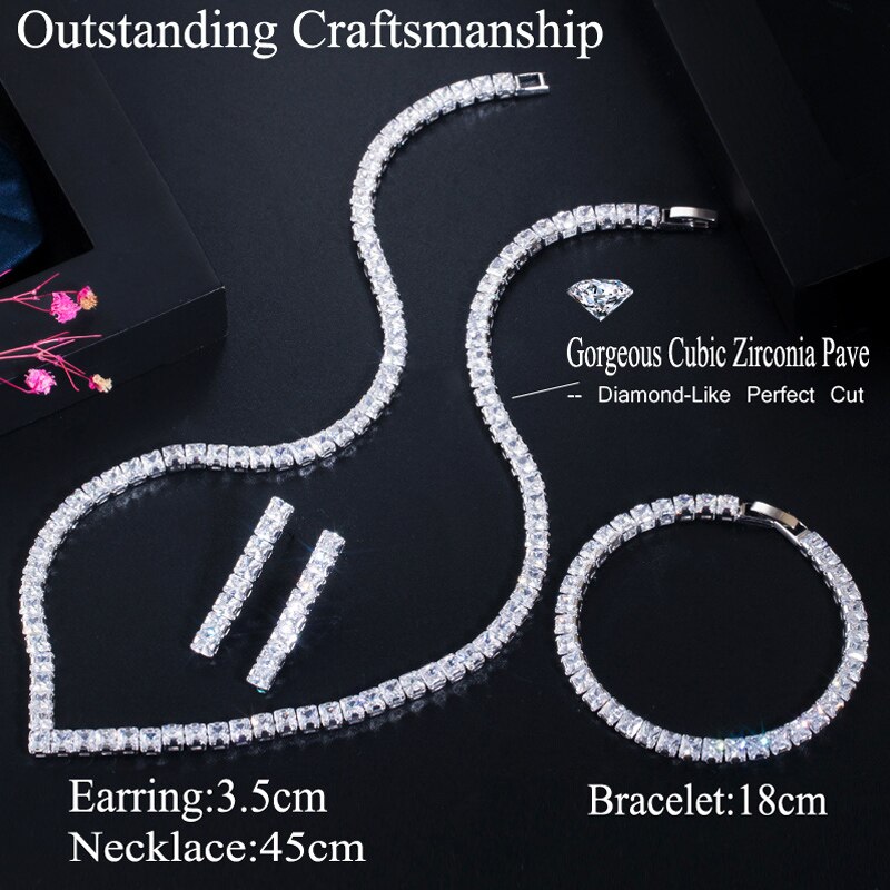 Trois grâces nouvelle clair blanc CZ cristal carré Nacklace boucles d'oreilles et Bracelet ensembles 3 pièces mariée fête de mariage bijoux JS515