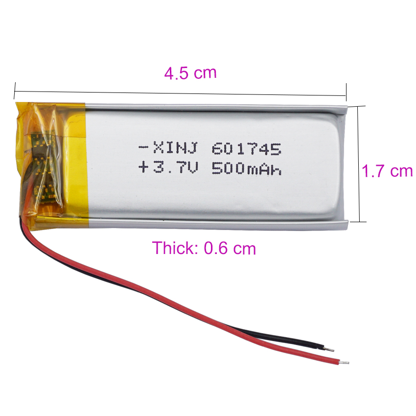 10 szt. 3.7V 500mAh 1.85Wh polimerowa bateria litowa Lipo 601745 do inteligentnego zegarka MP4 odtwarzacz muzyczny kamera DVR DVC
