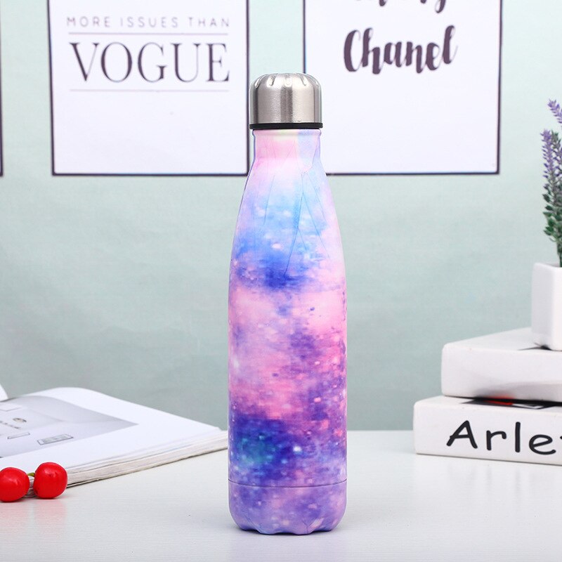 500ML Galaxy Water Bottles Stainless Steel Double Vacuum Insulated Bottle Sport Drinking Water Bottles Thermal Sports Travel Mug: Starry Sky Style 1